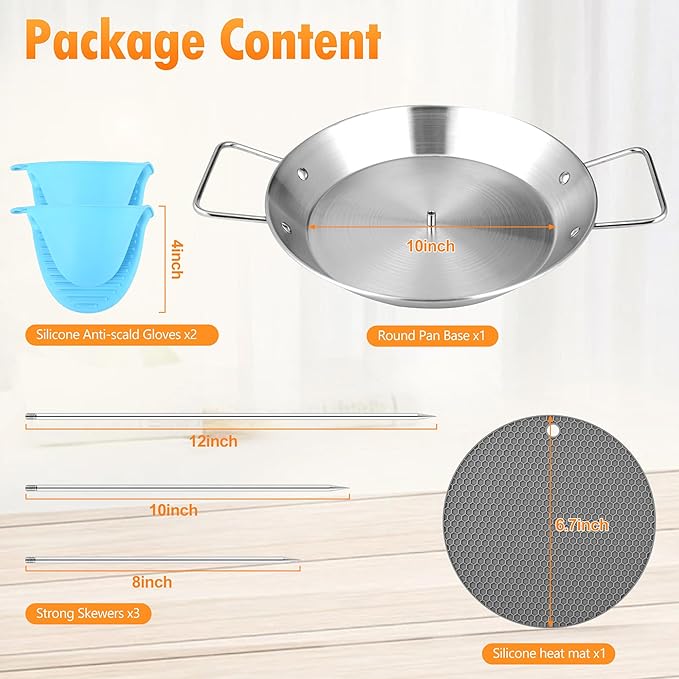 10 Inch Al Pastor Skewer for Grill, Stainless Steel Vertical Skewer Pan Vertical Rotisserie with 3 Removable Barbecue Skewers (8" 10" 12") Gloves and Mat for Tacos Al Pastor Shawarma Grill Oven Smoker