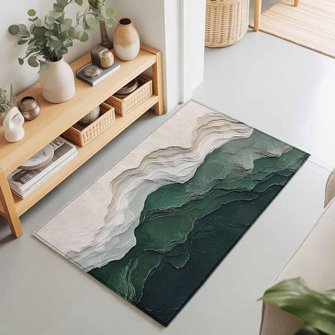 Area Rug 2x3ft, Rustic Green Gray White Mountain Range Washable Rugs for Living Room Bedroom, Abstract Art Soft Non-Slip Area Rugs Rectangle Floor Carpet for Dining Room