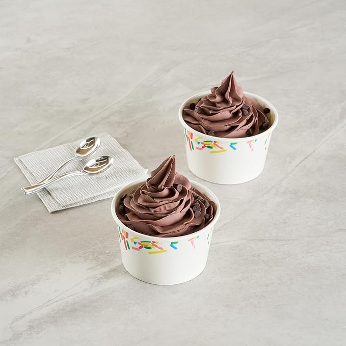 Restaurantware Ice Cream Cups 50 Pack of 8 oz Leak-Resistant Disposable Dessert Bowl Frozen Yogurt Cup Round Paper Container For Cold And Hot Desserts