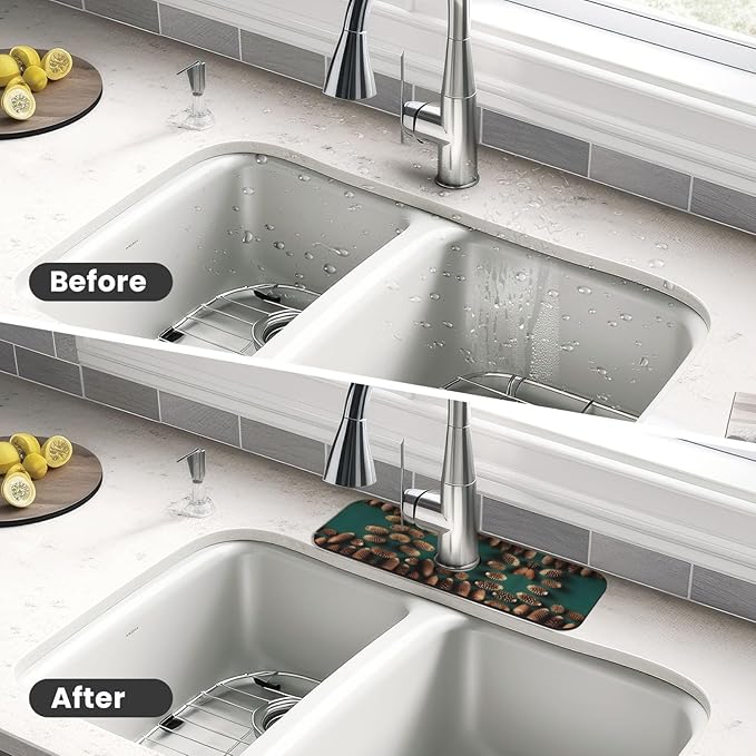 Pine Cone Border Printed Faucet Absorbent mat, Suitable for bathrooms, Kitchens, and Other Sink Areas.