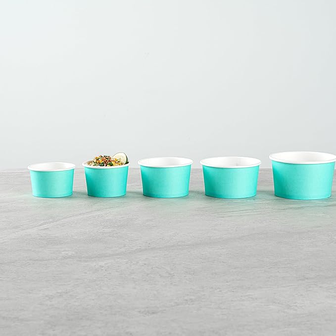 Coppetta 4 Ounce Dessert Cups, 200 Disposable Ice Cream Cups - Lids Sold Separately, Heavy-Duty, Turquoise Paper Frozen Yogurt Bowls, For Hot And Cold Foods - Restaurantware