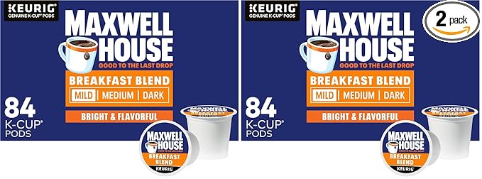 Maxwell House Breakfast Blend Mild Roast K-Cup Coffee Pods, 84 ct Box (Pack of 2)