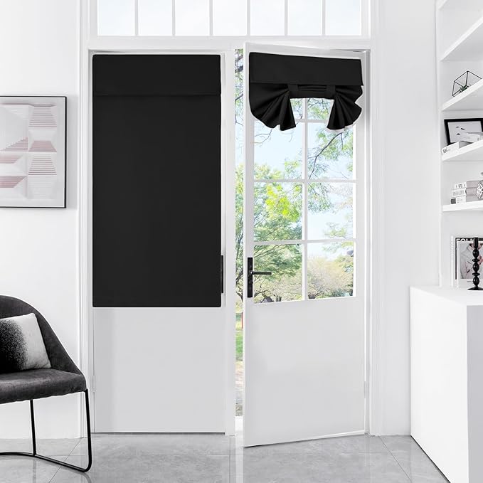 WdFour French Door Curtain - Blackout Thermal Insulated Door & Window Cover for Front/Side Doors - Noise Reducing & Energy Saving - Black, 30x40 Inches, 1 Panel