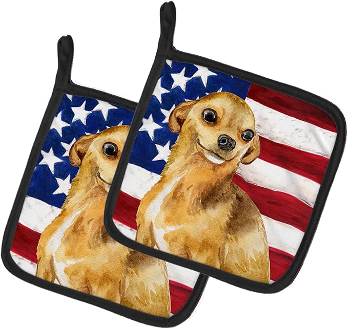 Caroline's Treasures BB9658PTHD Chihuahua Patriotic Pair of Pot Holders Kitchen Heat Resistant Pot Holders Sets Oven Hot Pads for Cooking Baking BBQ, 7 1/2 x 7 1/2