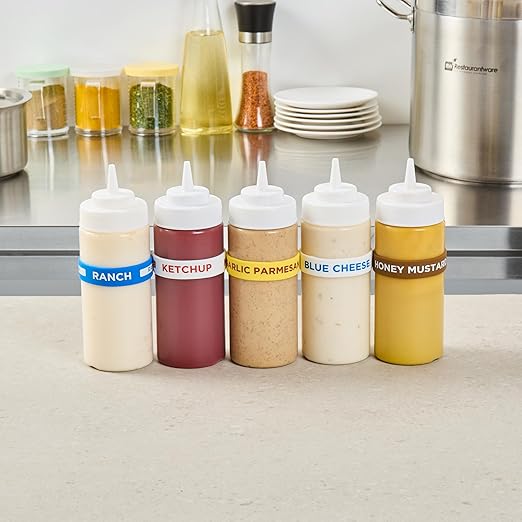 Restaurantware Silicone Squeeze Bottle Band 10 Count 2.75 Inch Dishwasher Safe Condiment Identification Band, Garlic Parmesan Yellow Non-Slip Band for Condiment Labeling at Restaurants, Food Trucks