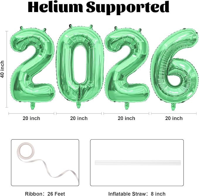 40 Inch 2026 Balloons Olive Green Foil Number Balloons for 2026 New Year Festival Celebration or Birthday Party Supplies Decorations,New Years Balloon 2026, New Years Eve Balloon