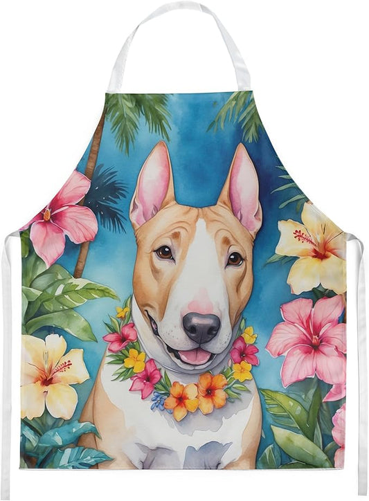 Caroline's Treasures English Bull Terrier Luau Apron Cooking Kitchen Server Baking Crafts Gardening for Adult Women Men, Unisex, Large, Multicolor