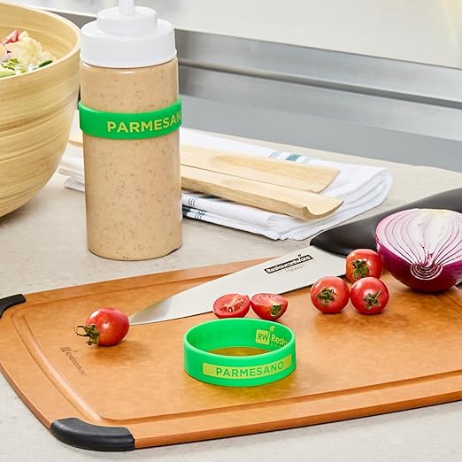 Restaurantware Silicone Squeeze Bottle Band 10 Count 2.75 Inch Dishwasher Safe Condiment Identification Band, Parmesan Green Non-Slip Label Band for Condiment Labeling at Restaurants, Food Trucks