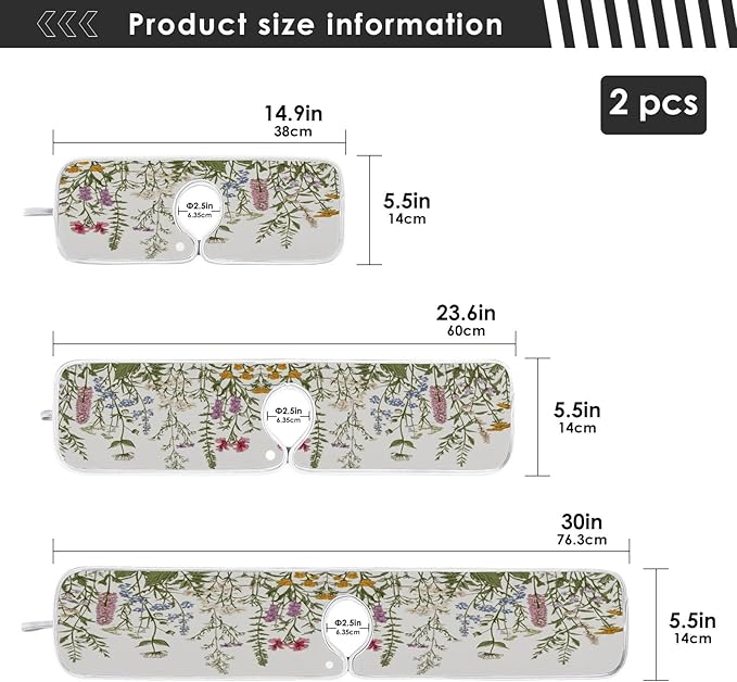 Kitchen Faucet Absorbent Mat, Herbs Wild Flowers Plant Water Splash Guard for Sink, Faucet Drip Catcher Thicken Sponge Microfiber Faucet Water Catcher Mat Sink Absorbent Mat for Kitchen 14x5in 2 Pack