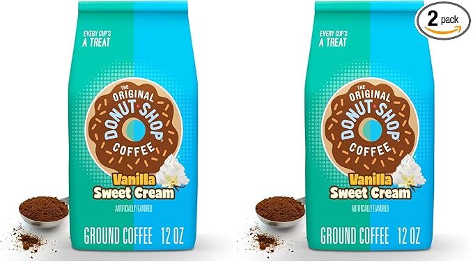 The Original Donut Shop Coffee, Vanilla Sweet Cream, Medium Roast, Flavored Ground Coffee, 12 oz Bag (Pack of 2)