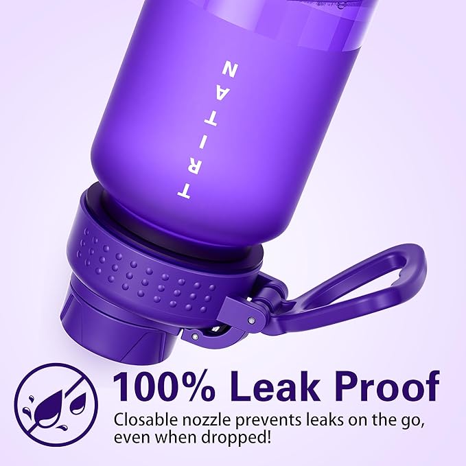 OLDLEY 32oz Frosted Clear Water Bottle, BPA-Free Tritan Plastic Reusable Water Bottle with Fast-Flow Spout Lid, Wide Mouth Leakproof Sports Drinking Bottle for Gym, School, Office, Travel,Purple