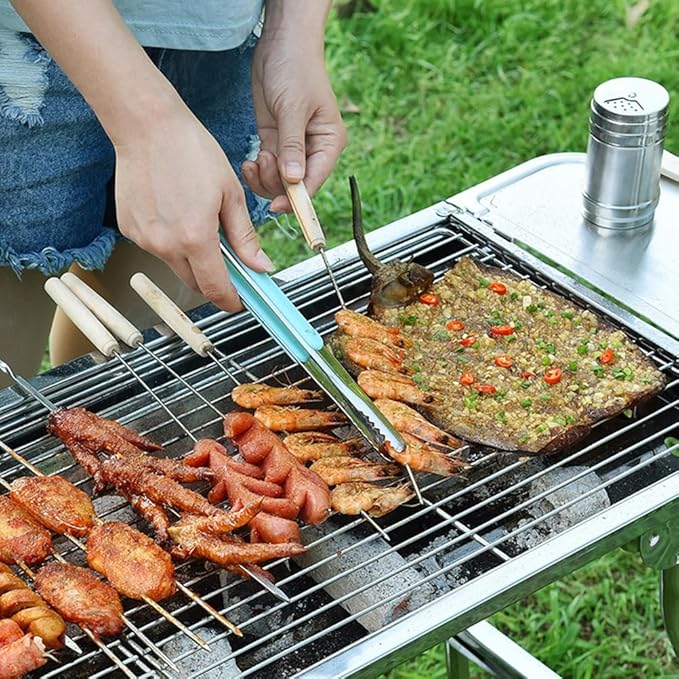 3pcs Stainless Steel Kitchen Tongs Set - 6 Inch Portable Food Serving Clips, Ideal for BBQ, Cooking, and Serving Appetizers, Non-Slip Grip