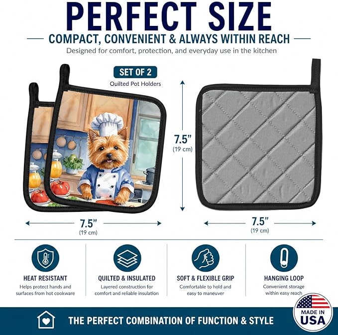 Caroline's Treasures Norwich Terrier The Chef Pair of Pot Holders Kitchen Heat Resistant Pot Holders Sets Oven Hot Pads for Cooking Baking BBQ, 7 1/2 x 7 1/2