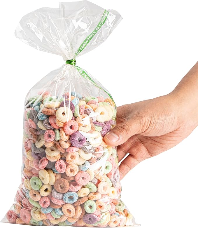Restaurantware Candy Bags 100 Pcs 14" x 7" Heat-Sealable Clear Plastic Bags Greaseproof Home Compostable Freezer-Ready No-Flap Treat Carriers for Candies, Cookies, Bakery, Party Favours