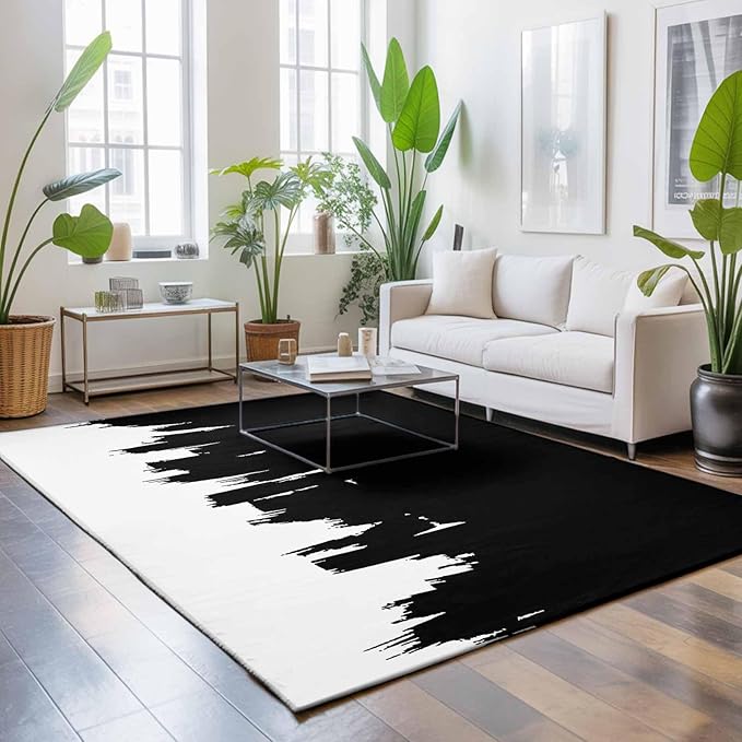Area Rug 3x5ft, Abstract Black Graffiti Texture Washable Rugs for Living Room Bedroom, Modern Minimalist Art Soft Non-Slip Area Rugs Rectangle Floor Carpet for Dining Room