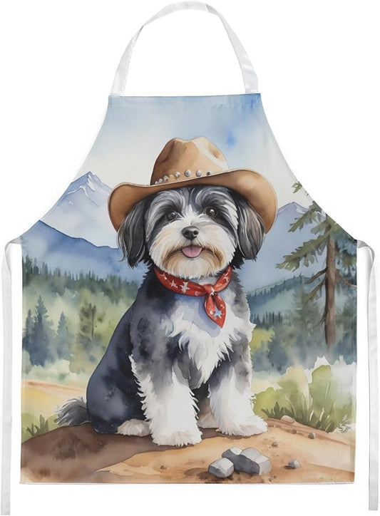 Caroline's Treasures Havanese Cowboy Welcome Apron Cooking Kitchen Server Baking Crafts Gardening for Adult Women Men, Unisex, Large, Multicolor