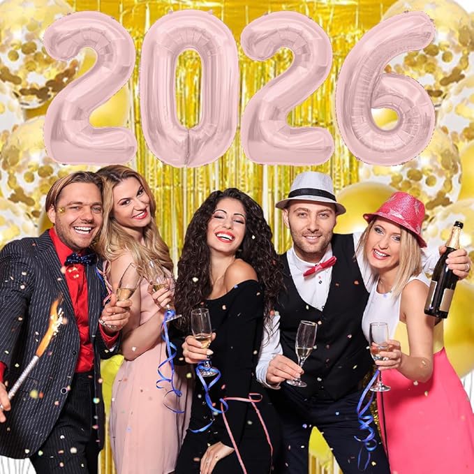 2026 Balloons, 2026 Number Balloons, 2026 Rose Gold Balloon, Foil Happy New Year Balloon for New Year Eve Party Supplies Graduation Decorations Anniversary Birthday Home Office Decorations, 16 Inch