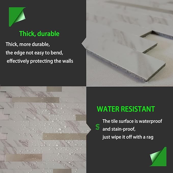 10-Sheet Peel and Stick Backsplash Tile, PVC Mixed Meta,l Stick on Kitchen, Bathroom Vanities, Fireplace Décor, Laundry Table(11.2" X 12.7") (10, White Marble + Silver)