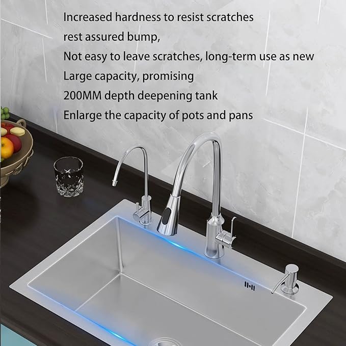 Single bowl stainless steel sink, built-in kitchen sink, practical sink, 20cm deep tank body, with pull-out faucet brushed process, easy to clean, suitable for kitchen and restaurant ( Size : 72*45*21