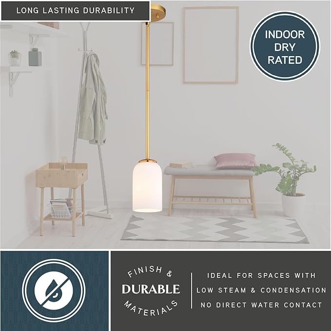 VAXCEL Shelby Gold Brass Transitional Mini Pendant Ceiling Light White Glass