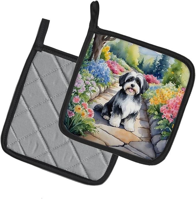 Caroline's Treasures Havanese Spring Path Pair of Pot Holders Kitchen Heat Resistant Pot Holders Sets Oven Hot Pads for Cooking Baking BBQ, 7 1/2 x 7 1/2