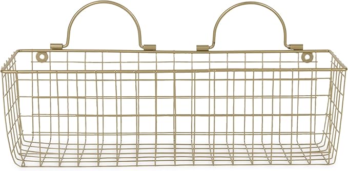 DII Farmhouse Vintage Decor, Wire Wall Basket, Assorted, Gold, 2 Piece