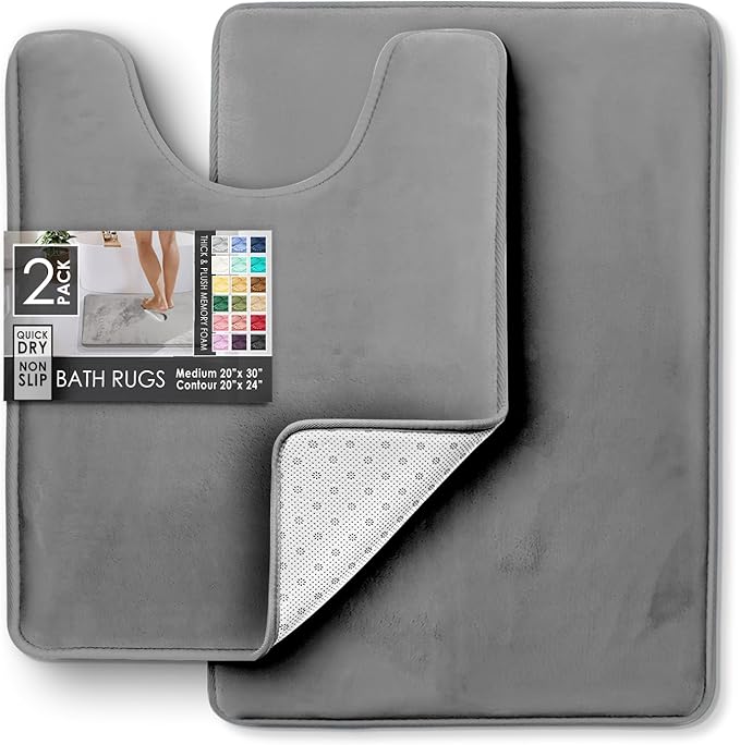 Clara Clark Bathroom Rugs, Velvet Memory Foam Bath Mat, Non-Slip Bath Rugs, Machine Wash, Dries Quickly, Ultra Soft Plush Bath Mats for Bathroom,