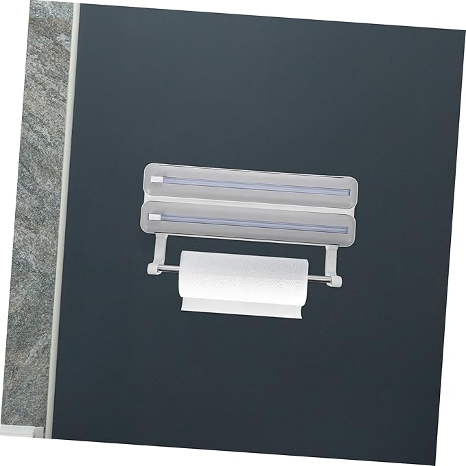 SHOWERORO Kitchen Wrap Dispenser with Cutter Dual-layer Foil and Cling Film Organizer for Effortless Cutting Material Grey Home and Professional Use