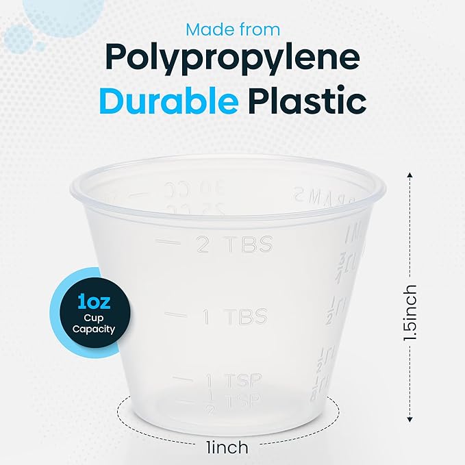 [500 Count - 1 oz.] Perfect Stix Disposable Graduated Plastic Medicine Cups - For Mixed Pills, Medication Measuring, Resin Mixing, Mouthwash