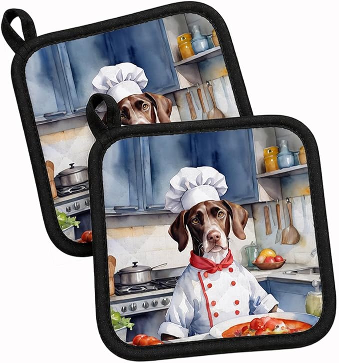 Caroline's Treasures Pointer The Chef Pair of Pot Holders Kitchen Heat Resistant Pot Holders Sets Oven Hot Pads for Cooking Baking BBQ, 7 1/2 x 7 1/2