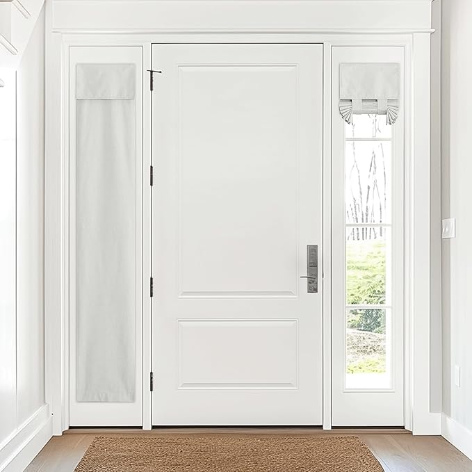 NICETOWN 100% Blackout Sidelight Curtains for Door Window, Linen Blackout Window Covering for Kitchen, Tie Up Shade for French Door (12W x72L, Inch Ivory White, 1 Panel)
