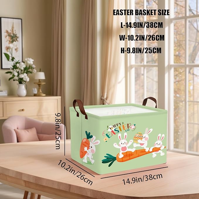 Kid Large Empty Easter Basket Gift Personalized Fabric Bunny Easter Basket for Boy and Girl Room Decor Storage Bin (Rabbit Back Easter Egg)