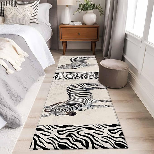 Runner Rug for Bedroom Hallway, Zebra Black Stripe Animal Portrait Kitchen Runner Rugs Area Rug 2x6ft, Vintage Tree Branch Washable Soft Floor Carpet for Entryway Stair
