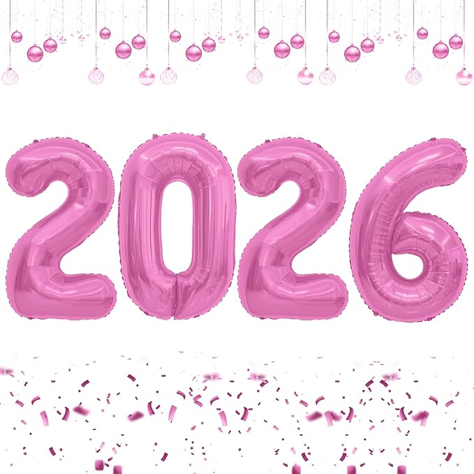 Pink 2026 Balloons, 2026 Number Balloons, 40 Inch Large Foil Graduation Balloon 2026 Numbers for Graduation Decorations Class of 2026, Props, Birthday, Anniversary, New Year Eve Party Decorations