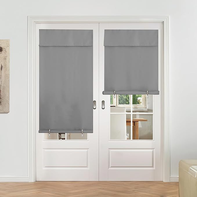 NICETOWN French Door Curtain for Classroom, Tricia Door Window Shade Room Darkening Tie Up Shade for Patio, Thermal Insulated Front Curtain, 36" Wide x 72" Long, 1 Panel, Silver Grey