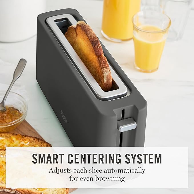 Martha Stewart 2 Slice Long Slot Toaster, Extra Wide for Sourdough & Bagels, 10 Setting Shade Control, Removable Crumb Tray, Self-Centering Design, Defrost/Reheat, Cancel, Slim Space-Saving, Caviar