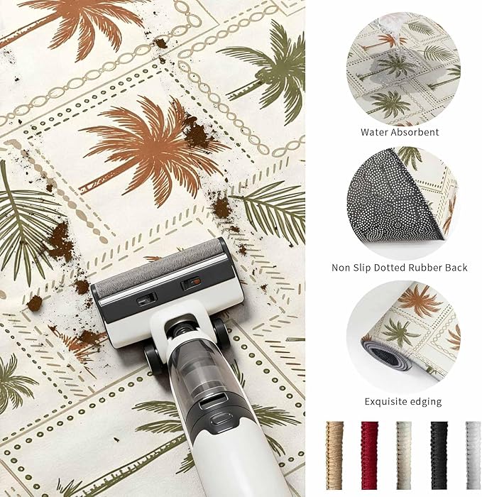 Area Rug 3x5ft, Vintage Coconut Tree Palm Leaves Washable Rugs for Living Room Bedroom, Farm Tropical Plant on Beige Soft Non-Slip Area Rugs Rectangle Floor Carpet for Dining Room