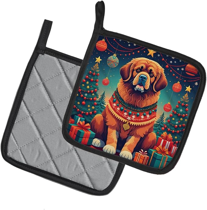 Caroline's Treasures Tibetan Mastiff Christmas Pair of Pot Holders Kitchen Heat Resistant Pot Holders Sets Oven Hot Pads for Cooking Baking BBQ, 7 1/2 x 7 1/2