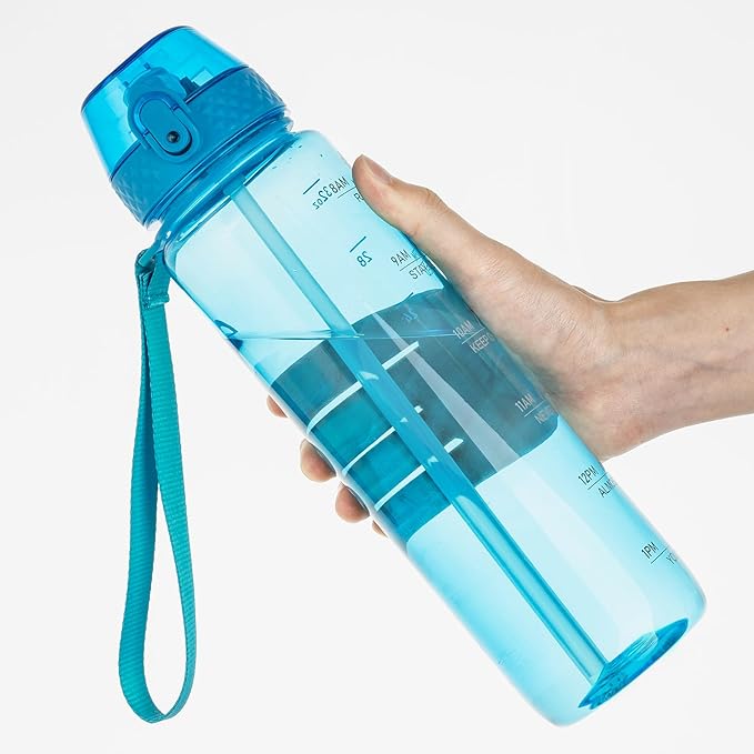 GOPPUS Water Bottle Clear Water Bottles 32oz Motivational with Time Marker Tritan BPA Free Sports Water Bottles Wide Mouth for Gym Travel Home School Office