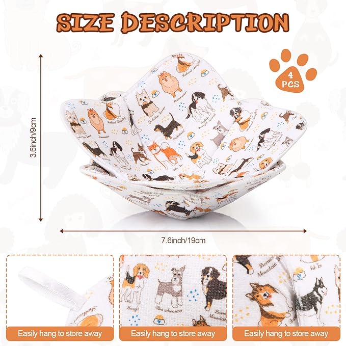 Cunhill Microwave Bowl Holders 4 Pcs - Multipurpose Hot Heat Proof Plate & Pot Holders for Kitchen Supplies (Dog Style)