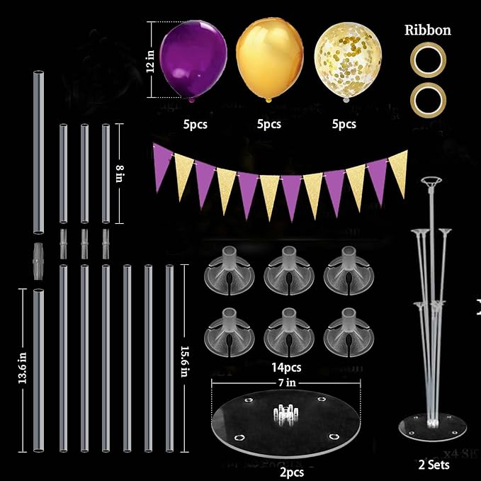 Graduation Decorations Purple Gold 2026/Purple Graduation Party Decorations 2026/Purple Gold Balloon Table Centerpiece Decorations/Birthday
