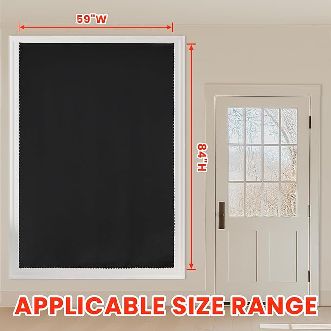 AJAZZ self Adhesive Portable 100% Blackout Curtains Simple and Easy to installBedroom Window Thermal Lnsulated Kitchen Room Darkening Black Small Drapes 1-Pack