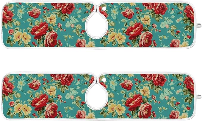 Kitchen Faucet Absorbent Mat,Rose Flower Floral Water Splash Guard for Sink, Faucet Drip Catcher Thicken Sponge Microfiber Faucet Water Catcher Mat Sink Absorbent Mat for Kitchen 30x5in 2 Pack