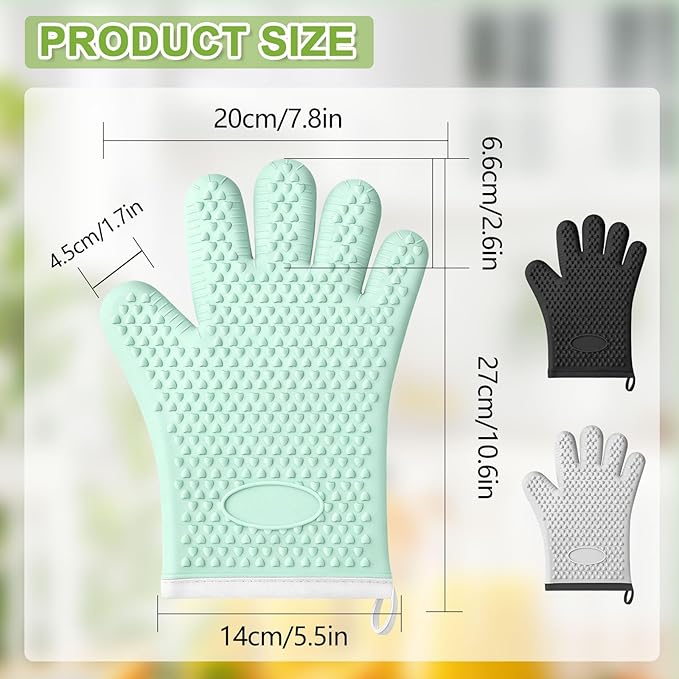 Oven Mitts Heat Resistant,Silicone Oven Gloves with Fingers,Waterproof & Non-Slip Oven Gloves with Soft Cotton Lining,Oven Glove Kitchen Mitts for Cooking Baking Grilling and BBQ(Grey)