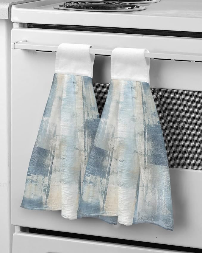 Alandar Home Kitchen Tie Towel Set of 1, Blue Gradient Oil Painting Abstract Style Absorbent Soft Hand Towels for Bathroom Hanging Towels, Minimalist Art Fast Drying Cleaning Cloth with Loop