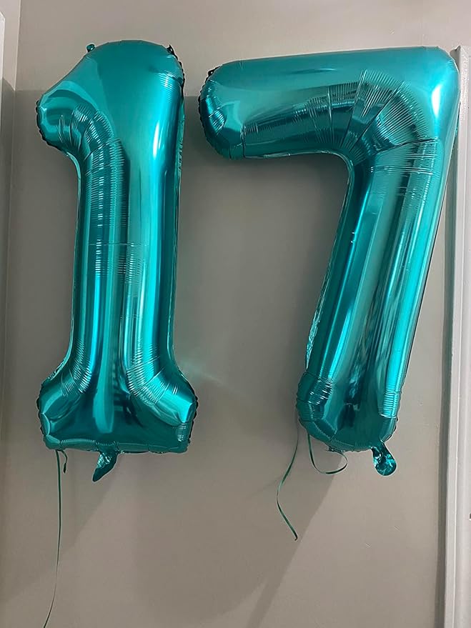 Number 7 Balloons 40 In Birthday Party Decorations Large Foil Mylar Blue Green Balloons for 17 27 Men Women Wedding, Celebration, Graduations