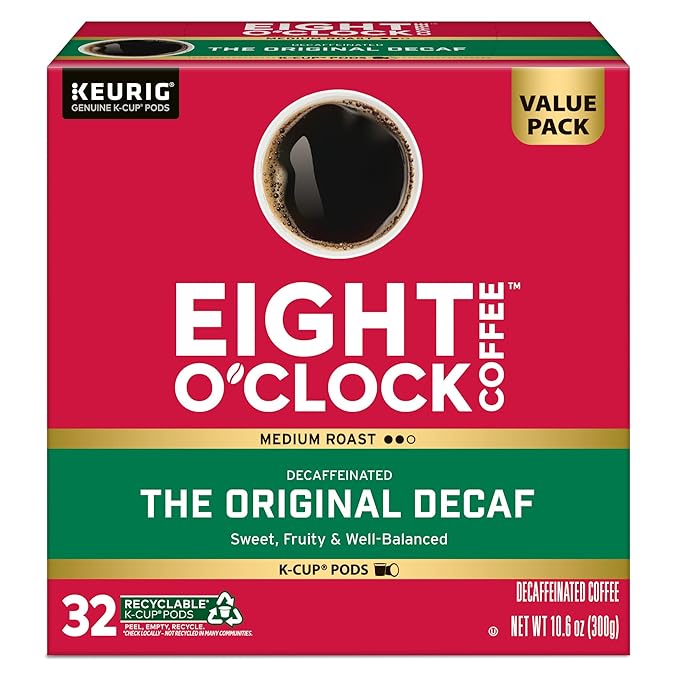 Eight O'Clock Coffee The Original Decaf, Single-Serve Keurig K-Cup Pods, Medium Roast Coffee Pods, 1 Count (Pack of 32)