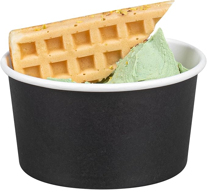 Coppetta 8-Ounce Dessert Cups, 50 Disposable Ice Cream Cups - Lids Sold Separately, Sturdy, Black Paper Frozen Yogurt Bowls, For Hot And Cold Foods, Perfect For Gelato Or Mousse - Restaurantware