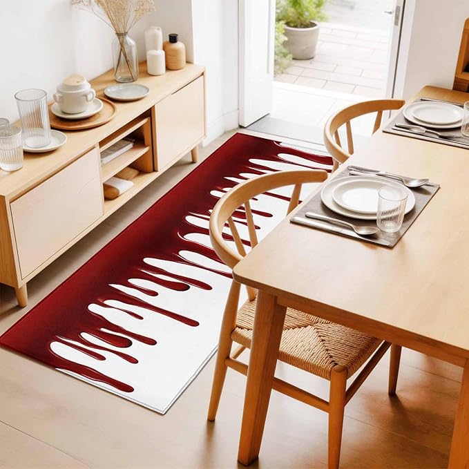 Runner Rug for Bedroom Hallway, Halloween Pattern Kitchen Runner Rugs Area Rug 2x6ft, Horror Red Fluid Style Washable Soft Floor Carpet for Entryway Stair