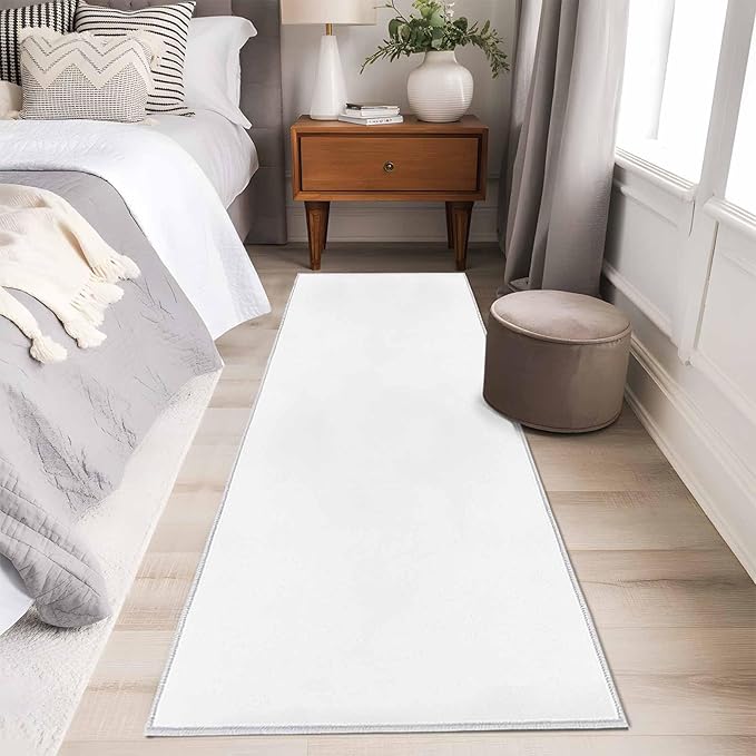 Runner Rug for Bedroom Hallway, Pure White Kitchen Runner Rugs Area Rug 2x6ft, Minimalist Solid Color Washable Soft Floor Carpet for Entryway Stair